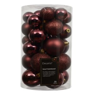 Valen Shatterproof Mixed Baubles - Set of 30 - Burgundy Red