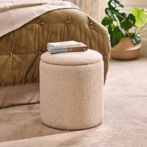 Abigail Storage Pouffe/Footstool - Light Beige Boucle