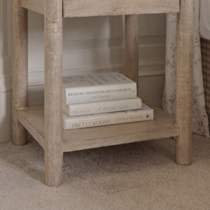 Viola 1 Drawer Bedside Table - Travertine Effect & Chalked Mango Wood
