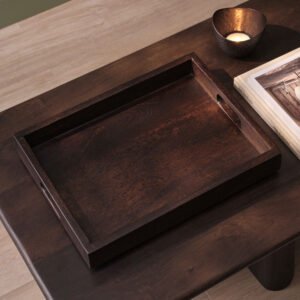 Alder 40cm Rectangular Wooden Tray - Coffee Brown
