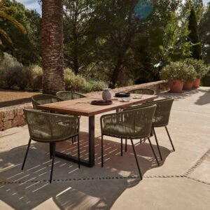 Hali 6 Seater Wooden Outdoor Dining Set with Hali Green Chairs - 175cm