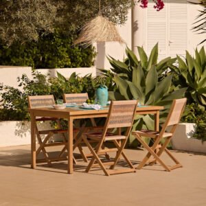 Harlyn 4 Seater Wooden Garden Dining Set with Cove Natural Chairs - 160cm
