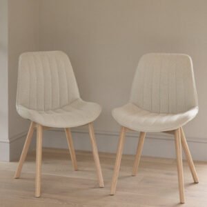 Bella Light Beige Boucle Dining Chairs - Set of 2 - Whitewash Oak Legs