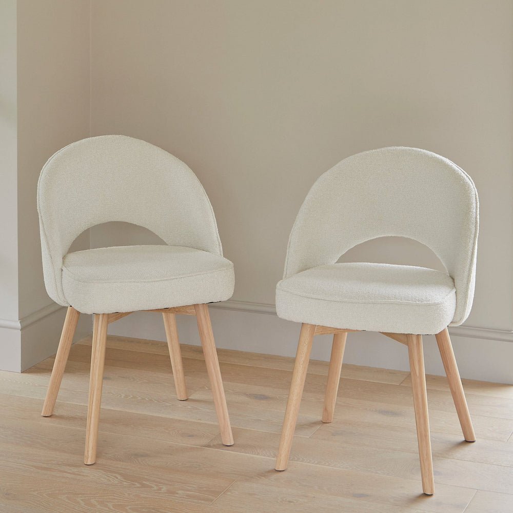 OUTLET - Marilyn Light Beige Boucle Dining Chairs - Set of 2 - Whitewash Oak Legs