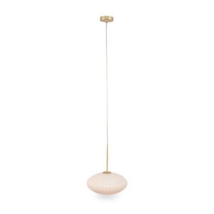 Emilia White Glass and Gold Metal Ribbed Oval Pendant