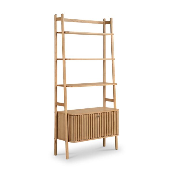 Shorwell Oak Large Bookcase with 2 Door Slatted Cupboard