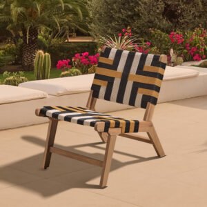 Saffron White Acacia Occasional Garden Chair - Beige/Black/Yellow Rope