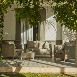 Aria 4 Seater Rattan Garden Sofa & Armchair Set with Coffee Table - Light Grey