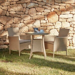 Kemble 2 Seater Rattan Garden Bistro Outdoor Dining Set - Natural Brown