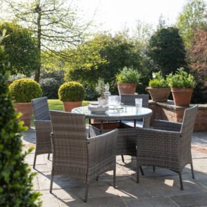 Kemble 4 Seater Rattan Round Garden Dining Table & Chair Set - Grey