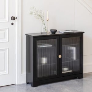Lua 2 Door Narrow Sideboard - Noir Black with Glass Door