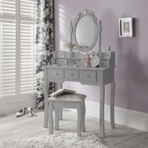 OUTLET - Capri Grey Dressing Table with Mirror & Stool