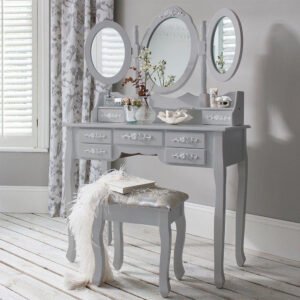 OUTLET - Monaco Dressing Table - Stool & Mirror Set - Grey Painted