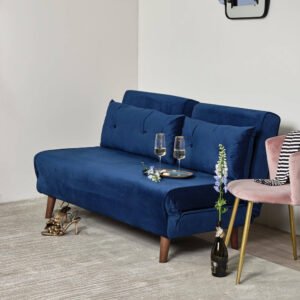 OUTLET - Una 2 Seater Double Sofa Bed - Blue Velvet
