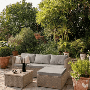 Weston 4 Seater Rattan Corner Sofa Garden Set With Polywood Top  - Natural Weave