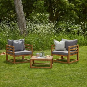 Rowan 2 Garden Armchairs with Coffee Table Set - Grey