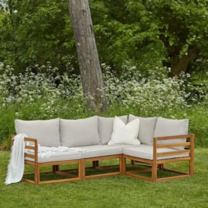 Rowan 4 Seater Wooden Garden Corner Sofa with Arms - Sand