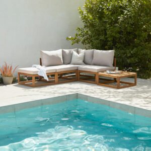 Rowan 4 Seater Wooden Chaise Garden Corner Sofa Set with Coffee Table - Sand