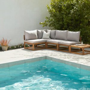 Rowan 4 Seater Wooden Garden Corner Sofa with Coffee Table - Sand